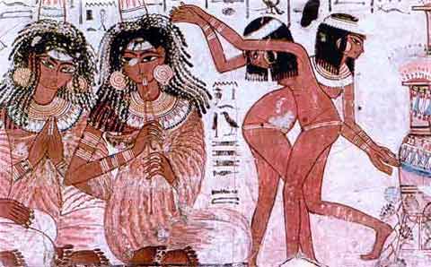 Fig. 8. Músicas y bailarinas. Tumba de Nakht en Tebas (dinastía XVIII).