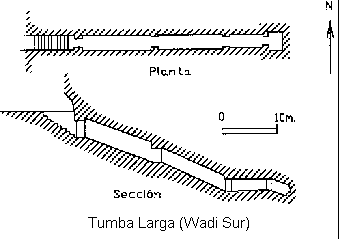 Fig. 3. Tumba con marcado eje recto en el Wadi Sur.