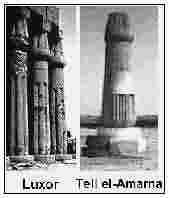 Fig. 10. Diferencia entre las columnas usadas por Amenhotep III (Templo de Luxor) y Ajenatón (Templo de Atón en Ajetatón).