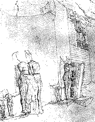 Dibujo de Robert Hay (1827) que muestra la estela fronteriza occidental A, al Sur de Tuna el-Gebel