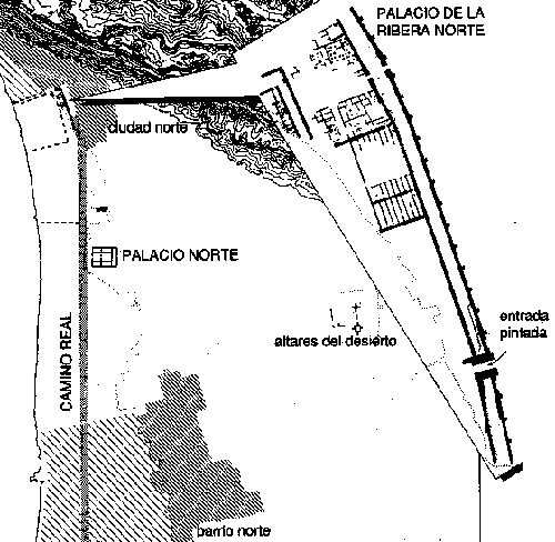 Plano de los Palacios del Norte de Amarna, según B.J. Kemp